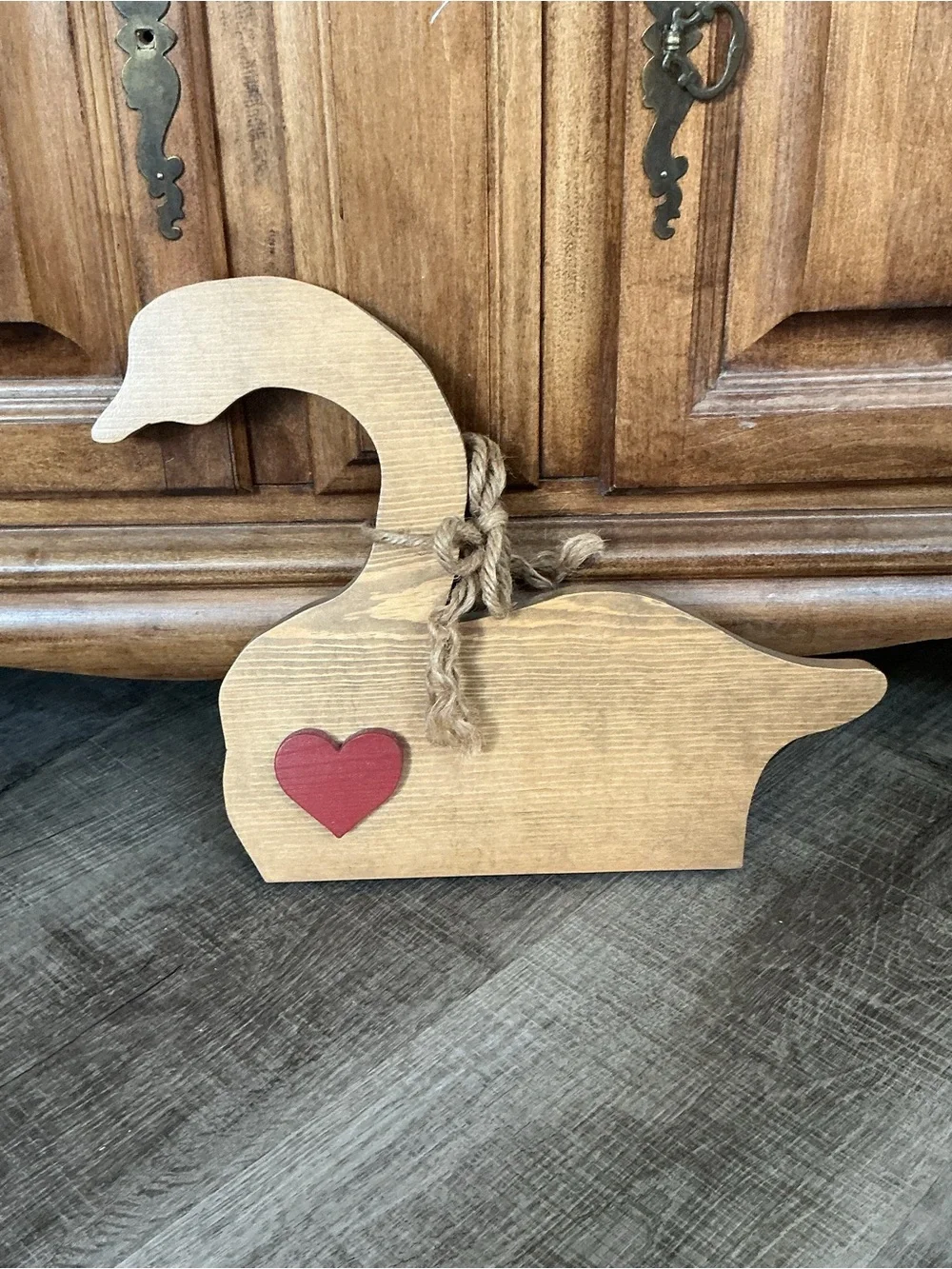 Vintage 1980s Wooden Goose Wall Plaque Shelf Sitter Rustic Country Folk Art